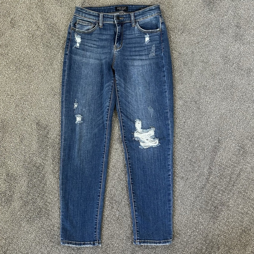 Judy Blue Skinny Jeans -Women's 7/28- Distressed Stretch Denim Mid-Rise